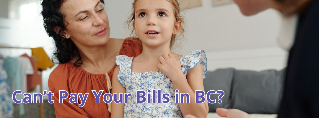 Single mother in British Columbia talking with advisor about how to pay bills and use Canada Child Benefit safely.