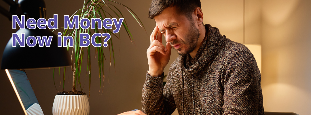 Person reviewing bills and searching for emergency cash options in British Columbia