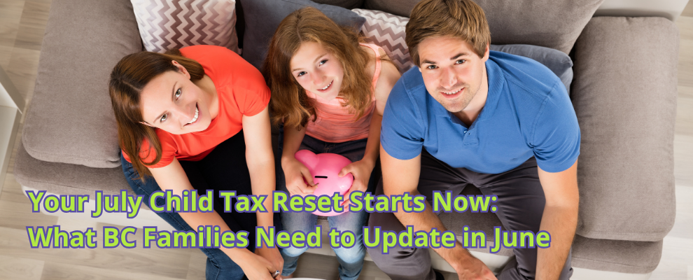 Parent reviewing CRA Canada Child Benefit notice and June money calendar before the July 2026 reset